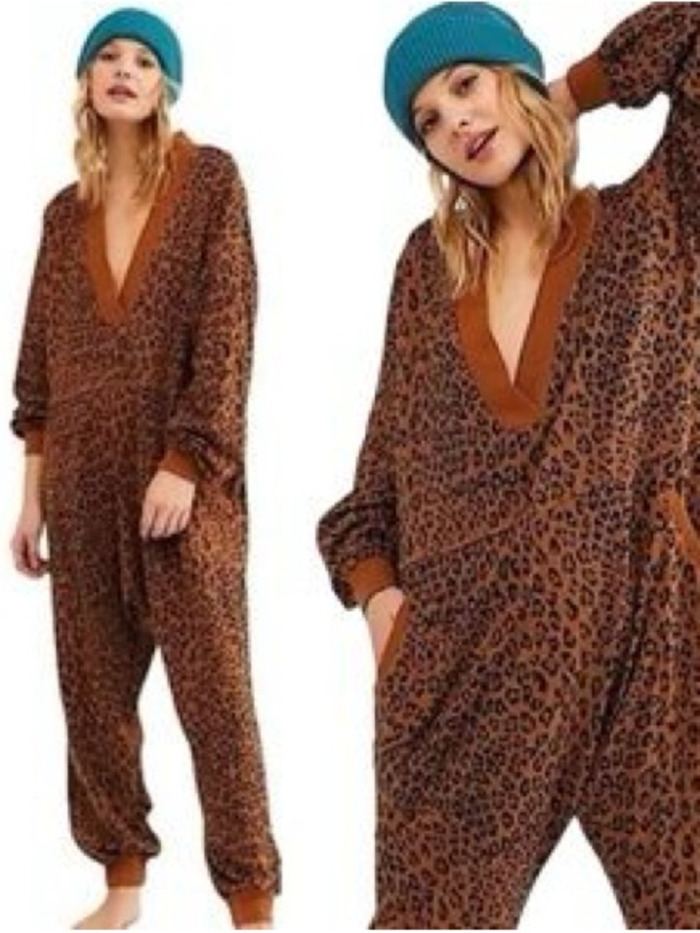 Leopard Print V-Neck Jumpsuit onsie just because